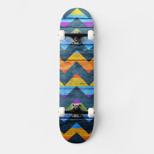 Colorful Chevron Wood Abstract Skateboard Deck