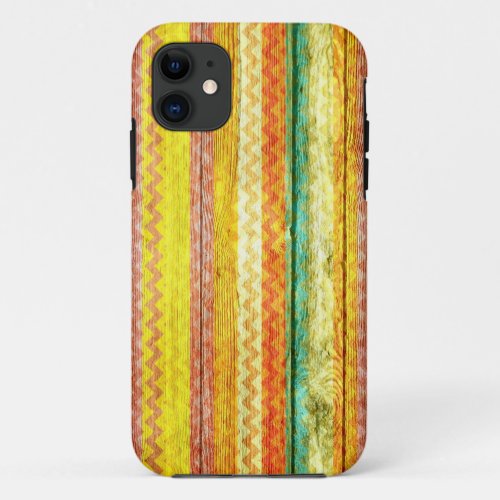 Colorful Chevron Wooden iPhone 11 Case