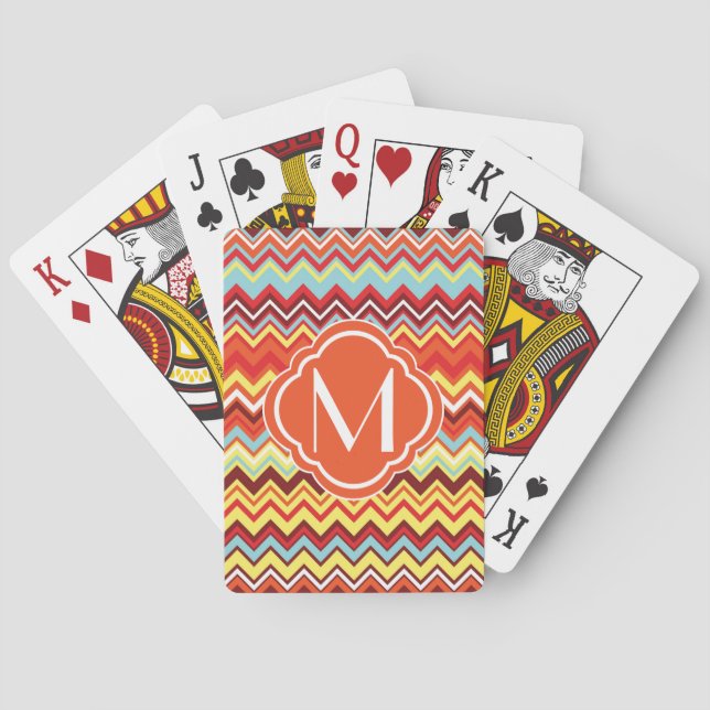 Colorful Chevron Zig Zag Pattern with Monogram Poker Cards (Back)