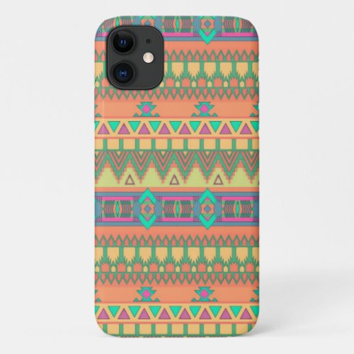 Colorful Chevron Zig Zag Tribal Aztec Ikat Pattern iPhone 11 Case