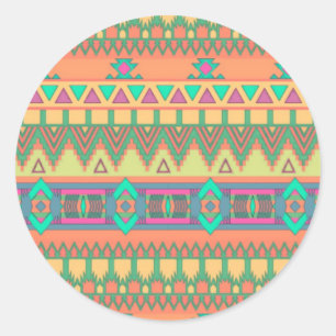 Colorful Chevron Zig Zag Tribal Aztec Ikat Pattern Classic Round Sticker