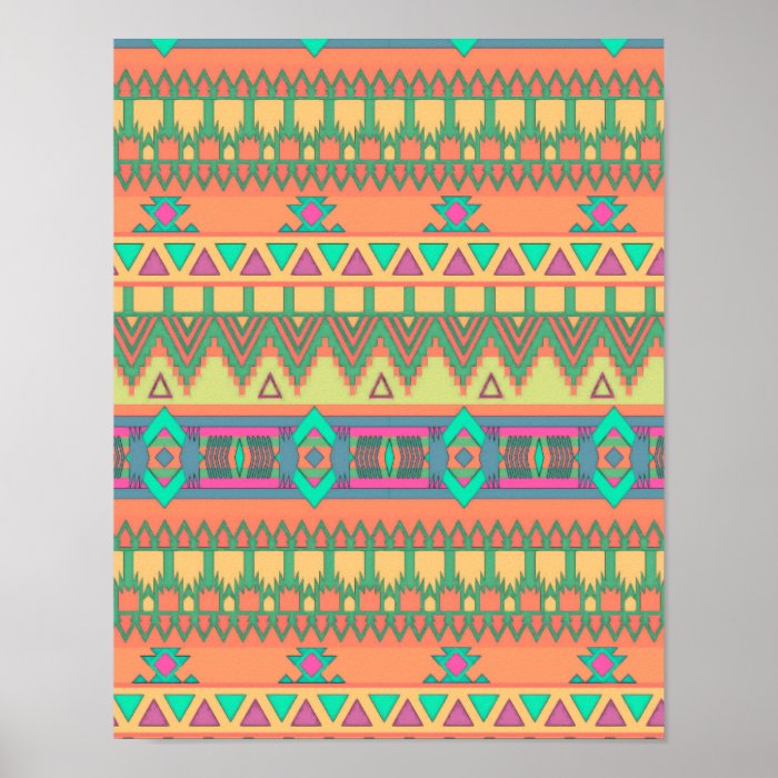 Colorful Chevron Zig Zag Tribal Aztec Ikat Pattern Posters