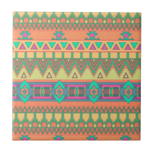 Colorful Chevron Zig Zag Tribal Aztec Ikat Pattern Tile