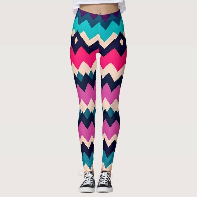 Colorful Chevron Zigzag Pattern Design  Leggings (Front)