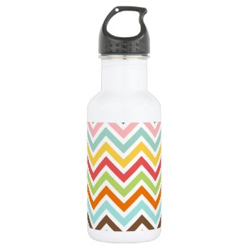 Colorful Chevron Zigzag Stripes Pattern Stainless Steel Water Bottle by ZeraDesign at Zazzle
