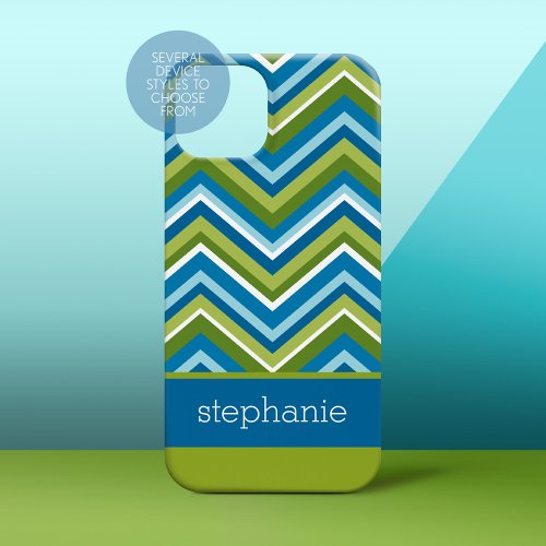 Colorful Chevrons and Green Blue Custom Name iPhone 13 Case