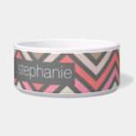Colorful Chevrons Pink Coral Gray Custom Name Bowl<br><div class="desc">A geometric design with warm,  fall colors and an area for monograms or names. If you need to adjust the artwork or change the font,  you can click on the customize area. This will take you to the design tool where you can make many changes.</div>