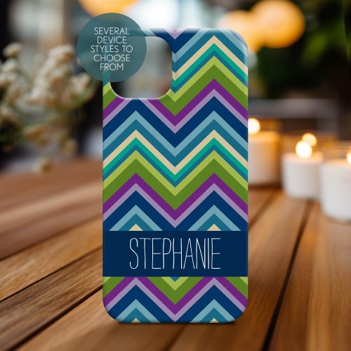 Colorful Chevrons Purple Lime Blue Custom Name iPhone 15 Case