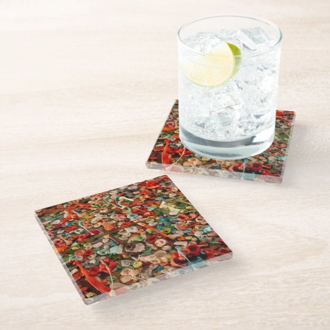Colorful Chewed Gum Glass Coaster (Angled)