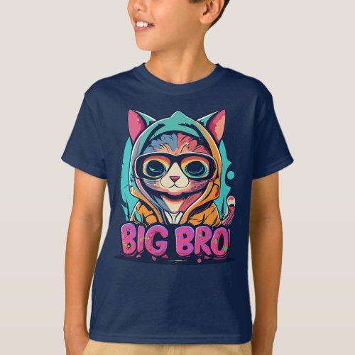 Colorful Chibi Hooded Cat Big Bro T_Shirt