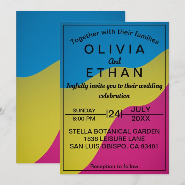 Colorful chic abstract minimal Wedding Invitation (Front/Back)