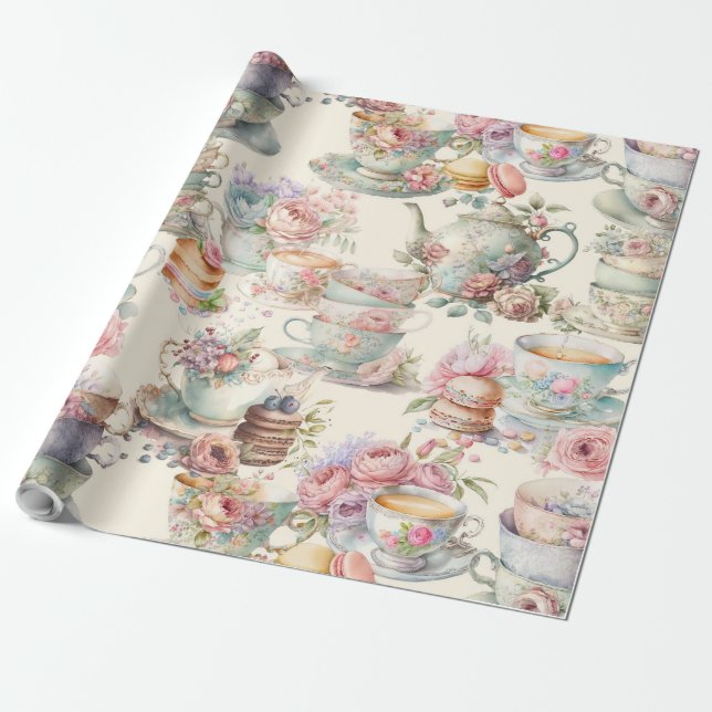 Colorful chic afternoon tea wrapping paper (Unrolled)