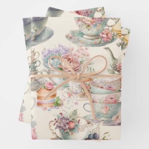 Colorful chic afternoon tea wrapping paper sheets