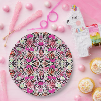 Colorful chic black white flowers pattern paper plates
