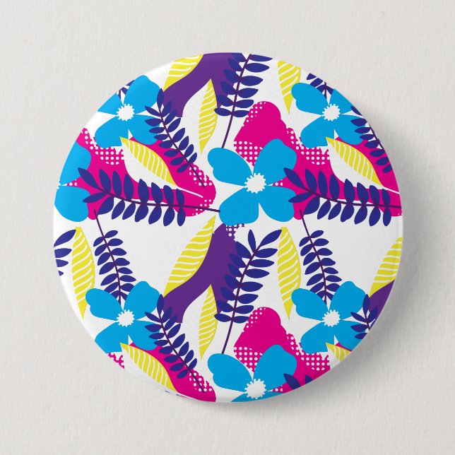 Colorful Chic Floral & Dot Pattern with Leaves Button (Front)