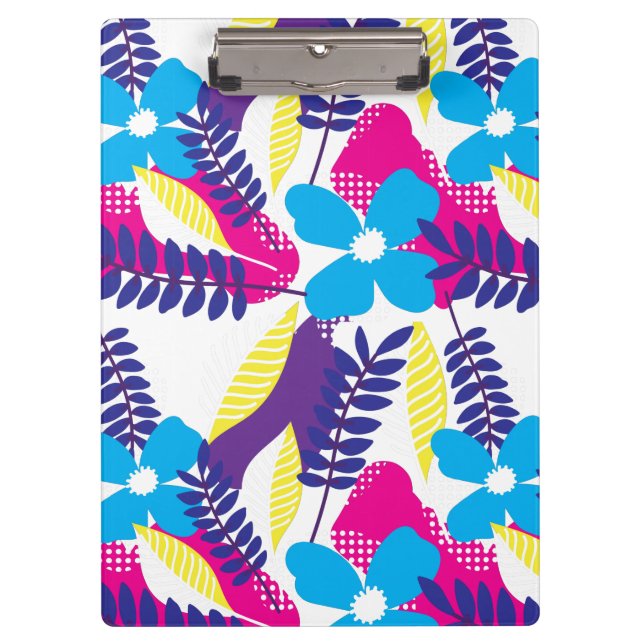 Colorful Chic Floral & Dot Pattern with Leaves Clipboard (Front)