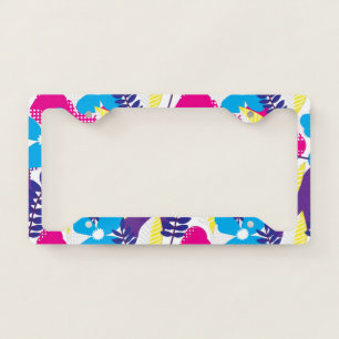 Colorful Chic Floral & Dot Pattern with Leaves License Plate Frame