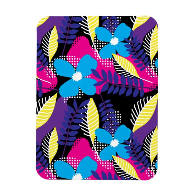 Colorful Chic Floral & Dot Pattern with Leaves Magnet (Vertical)