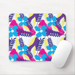 Colorful Chic Floral & Dot Pattern with Leaves Mouse Pad