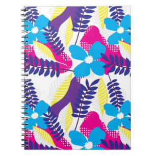 Colorful Chic Floral & Dot Pattern with Leaves Notebook