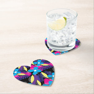 Colorful Chic Floral & Dot Pattern with Leaves Paper Coaster