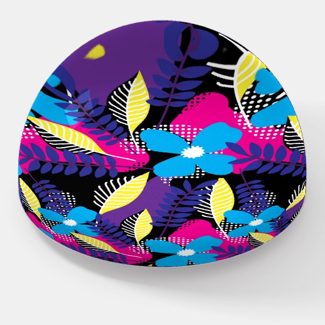 Colorful Chic Floral & Dot Pattern with Leaves Paperweight (Angled)