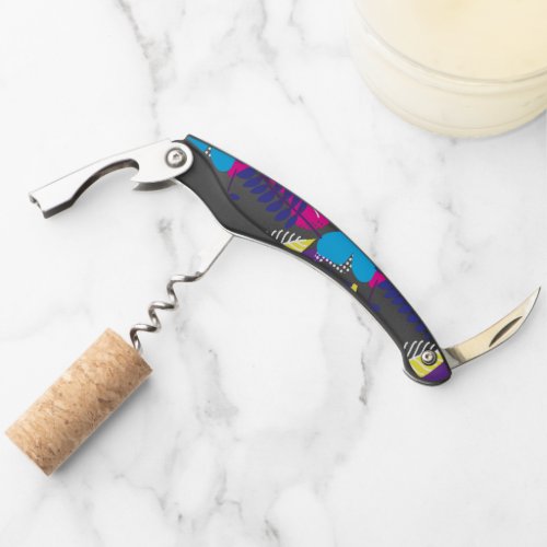 Colorful Chic Floral  Dot Pattern with Leaves Wai Waiters Corkscrew