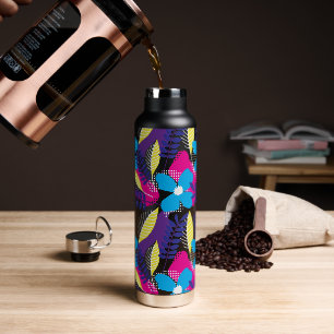 Colorful Chic Floral & Dot Pattern with Leaves Water Bottle