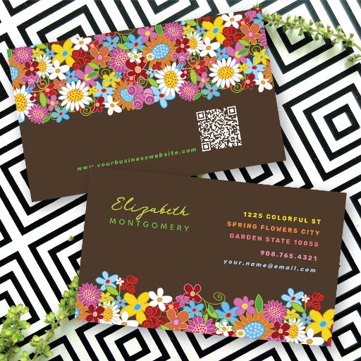 Customizable Sweet Whimsical Spring Flowers Colorful Garden Business Card Templates