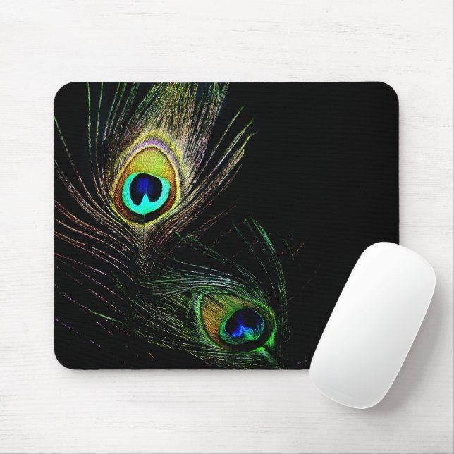 Colorful Chic Peacock Feathers Modern Photography Mouse Pad (With Mouse)