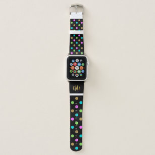 Colorful Chic Polka Dots Monogram Black 42mm Apple Watch Band