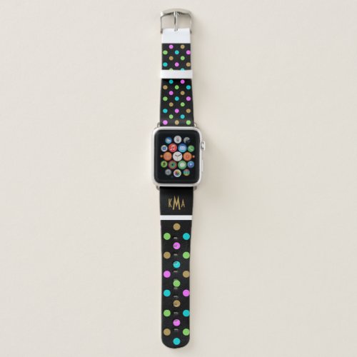 Colorful Chic Polka Dots Monogram Black 42mm Apple Watch Band