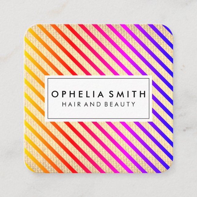 Colorful Chic Stripes Texture Square Business Card (Front)