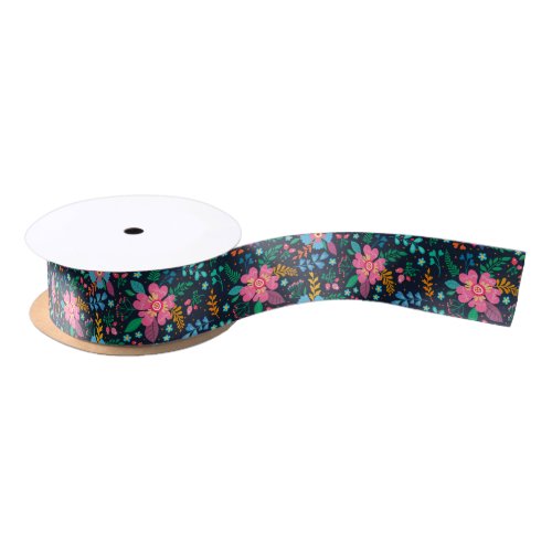 Colorful Chic Wildflower Pattern Birthday Gift Satin Ribbon