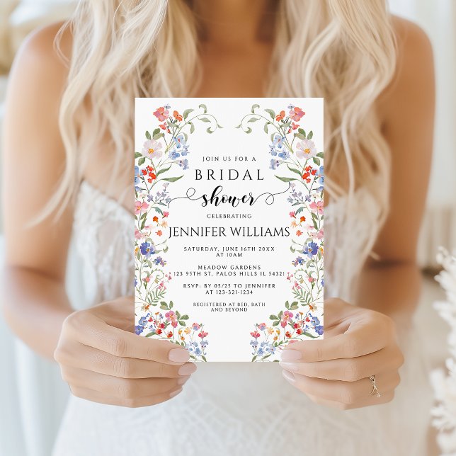 Colorful Chic Wildflower Wreath Bridal Shower Invitation (Creator Uploaded)