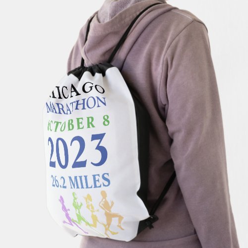 Colorful Chicago Marathon 2023 Custom Text  Drawstring Bag