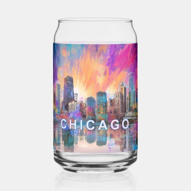 Colorful Chicago Skyline Can Glass (Back)
