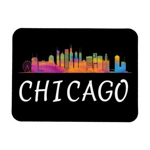 Colorful Chicago Skyline Vintage Travel Magnet