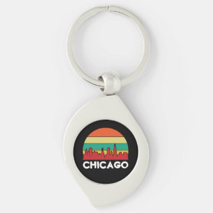 Colorful Chicago Windy City Cityscape Keychain