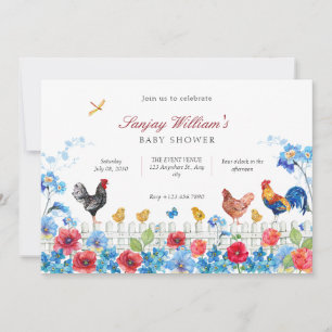 Colorful chick farm garden baby shower invitation
