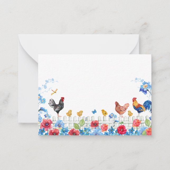 Colorful chick farm garden  note card (Front)