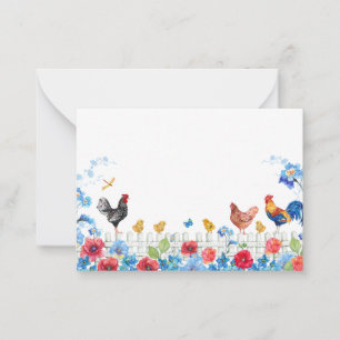 Colorful chick farm garden  note card