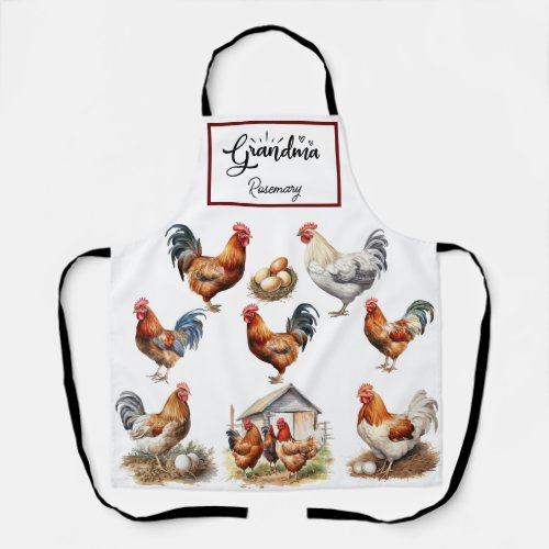 Colorful Chicken and Rooster Grandma Apron