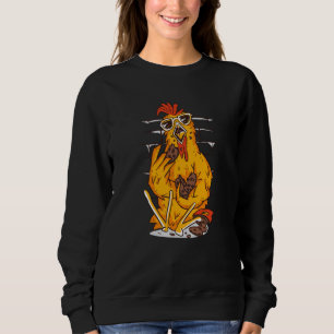 Colorful Chicken Eating Cookies Realistic Chicken  Sweatshirt