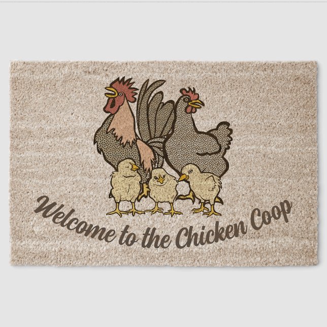 Colorful Chicken Family Design Coir Door Mat (Front)