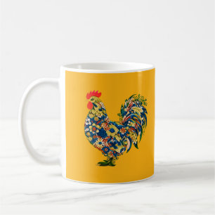 Colorful Chicken Mug, Floral Chicken, Farmer Coffee Mug