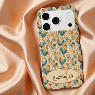 Colorful Chicken Pattern Initial Monogram iPhone 17 Pro Case