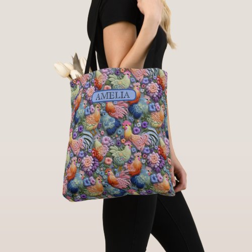Colorful Chicken Print Tote Bag