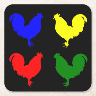 Colorful Chicken Square Paper Coaster