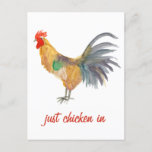 Colorful Chicken Watercolor Funny   Postcard<br><div class="desc">Enjoy this whimsical chicken  on this funny card.
 
 You can always change or add your own text. Let me know if you'd like something custom made. 
 
 If you buy it,  thank you! Be sure to share a pic on Instagram of it in action and tag me @shoshannahscribbles :)</div>